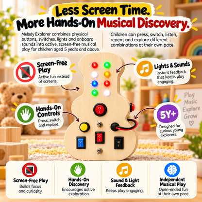 RedMonkys Melody Explorer busy board for screen-free musical play with lights, sounds and hands-on controls