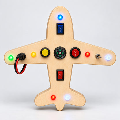 RedMonkys Sky Explorer airplane wooden busy board with lights, switches, sound controls and real compass for kids 24 months+