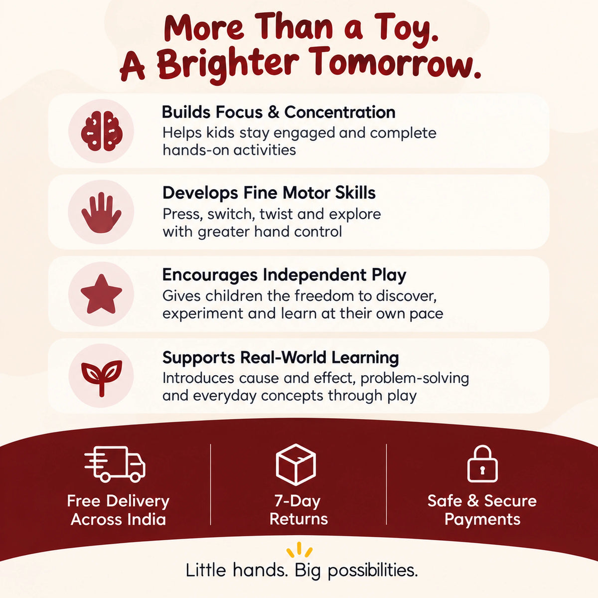 RedMonkys busy board supporting focus, fine motor skills, independent play and hands-on learning