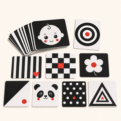 RedMonkys Baby Contrast Cards 0 to 6 months stack with high contrast patterns