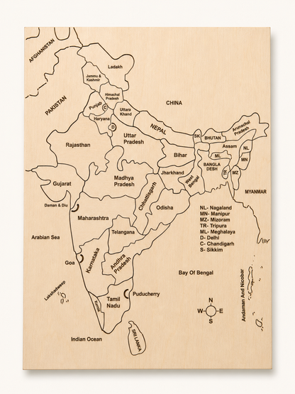RedMonkys Map of India Puzzle assembled front view with engraved state and Union Territory names