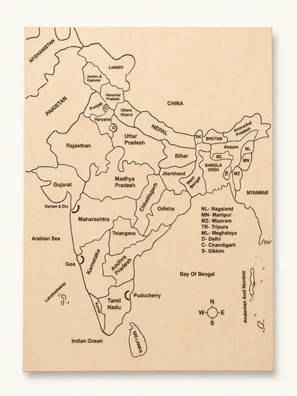 RedMonkys Map of India Puzzle assembled front view with engraved state and Union Territory names