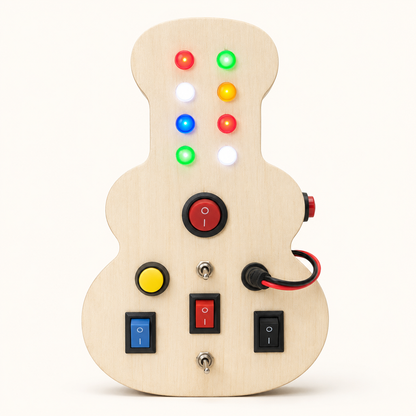RedMonkys Melody Explorer Busy Board front view with eight controls and soft LED lights