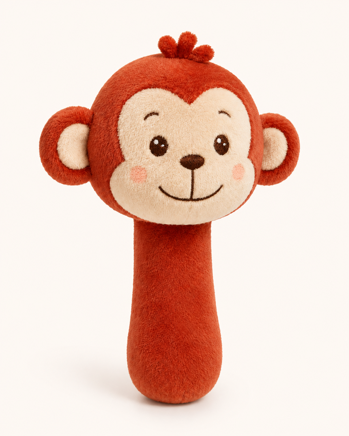 RedMonkys RORO Baby Rattle & Squeak Toy front view soft plush baby rattle