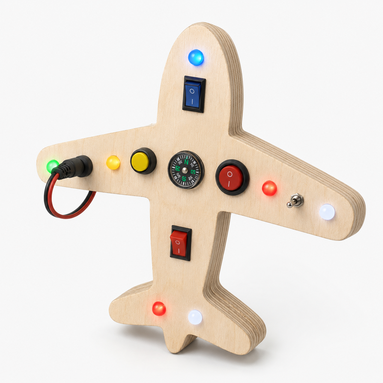 RedMonkys Sky Explorer Busy Board airplane-shaped wooden sensory toy for toddlers